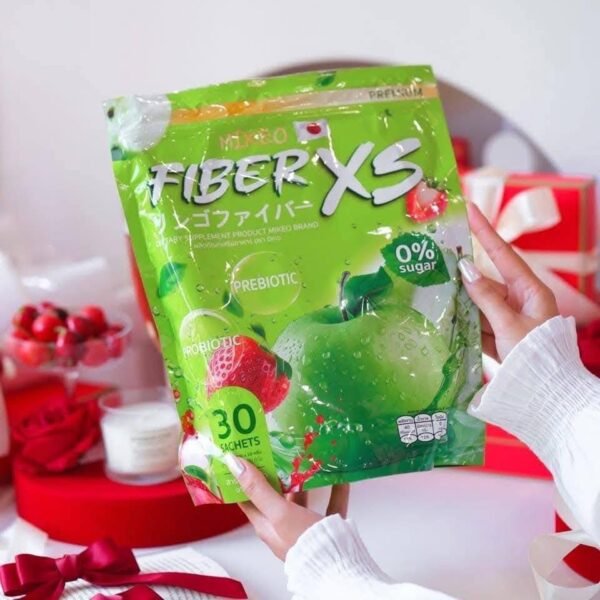 Mikeo Fiber X5 is a dietary supplement from Japan, marketed for slimming and digestive health. It contains probiotics and prebiotics and is available in 30-sachet packs.